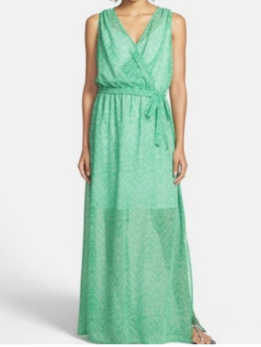 Kut From The Kloth Sleeveless Lined Green Maxi Dress with Tie Waist XL